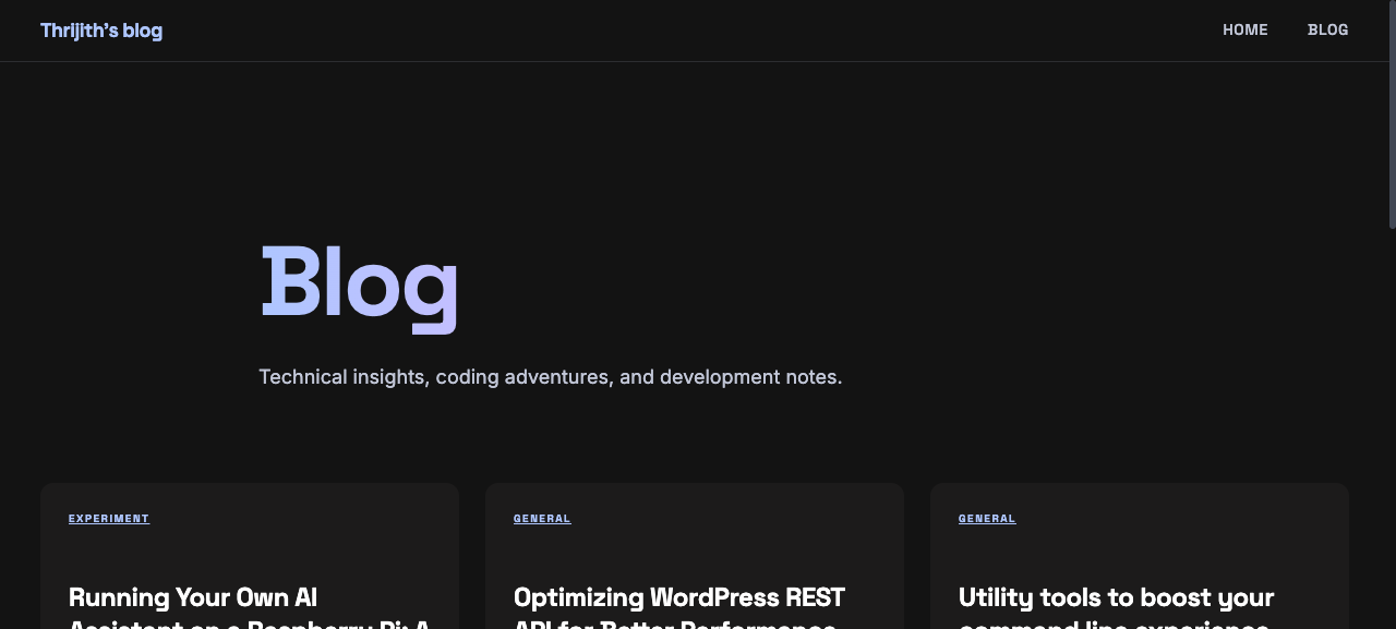Blog archive page with post cards in a three-column grid
